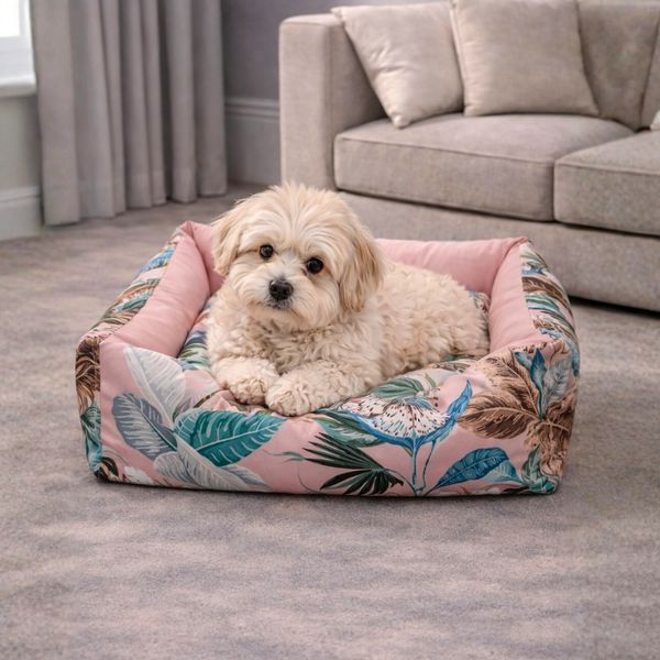 CAMA MASCOTA IMPERMEABLE AQUA CHICO HOJAS PALO ROSA (PT)