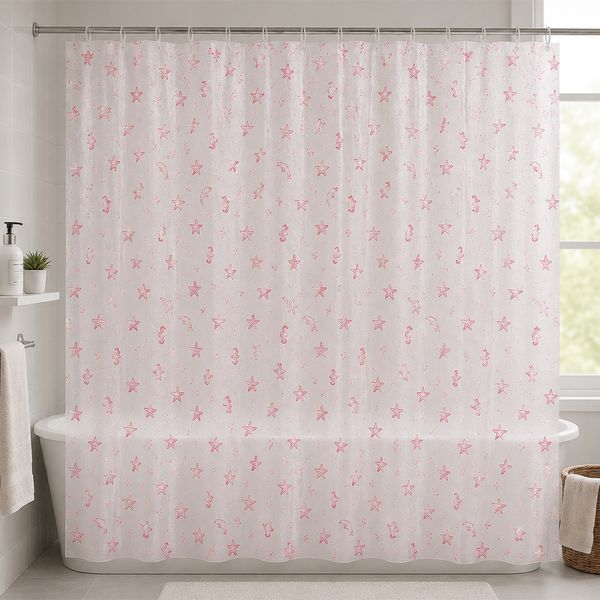 Said Cortina De Baño Pvc 180 X 150 Cm Estrellas De Mar Rosado