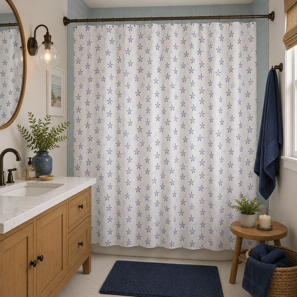 Said Cortina De Baño Pvc 180 X 150 Cm Estrellas De Mar Azul 53