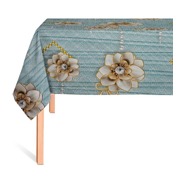 Cubremesa Shine Perla Floral Celeste