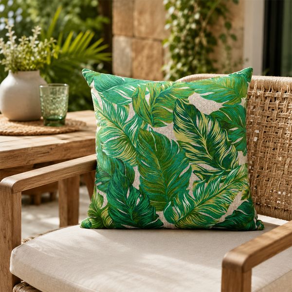 Funda Cojin Exterior Aquatec 45X45 Cm Hojas Silvestre Verde