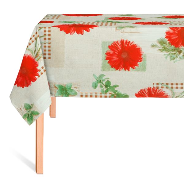 Cubremesa Transp Pvc Geometrico Floral Rojo