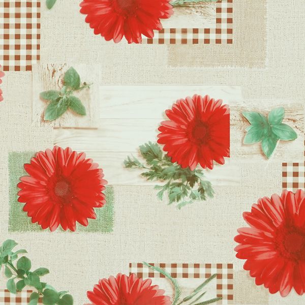 Cubremesa Transp Pvc Geometrico Floral Rojo