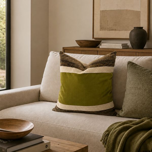Cojin Materia Viva Verona Verde Br Rayas 55X55Cm Verde Oliva