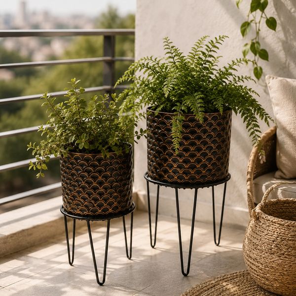 Set Macetas 2Pzs C 17.5X34Cm G 21.5X40Cm Negro (Yrn2023-002)