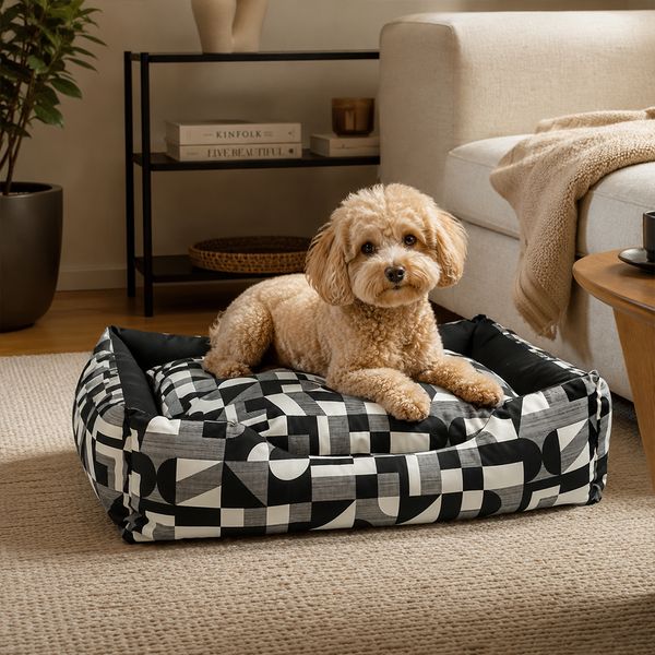 Cama Mascota Impermeable Aqua Ii Grande Geometrico Negro (Pt)