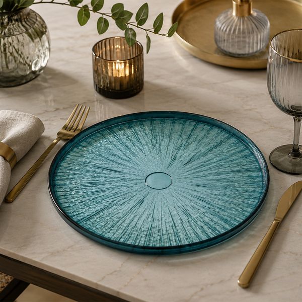 PLATO DE SITIO VIDRIO VIDRIO 27X27X2CM AZUL (HME18-053-2)