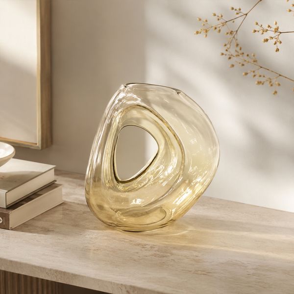 FLORERO VIDRIO AURORA 11X23X23CM MOSTAZA (XY-SL013)