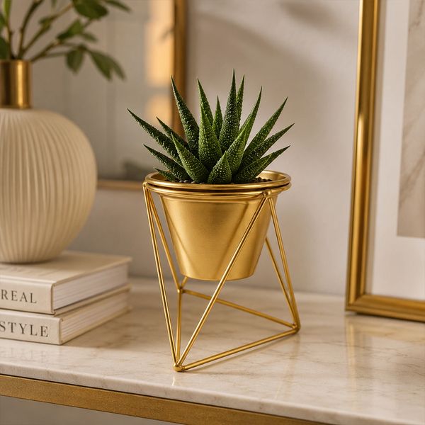Maceta C/Soporte 14.5X14.5X15.5Cm Dorado (Kx1910-1)