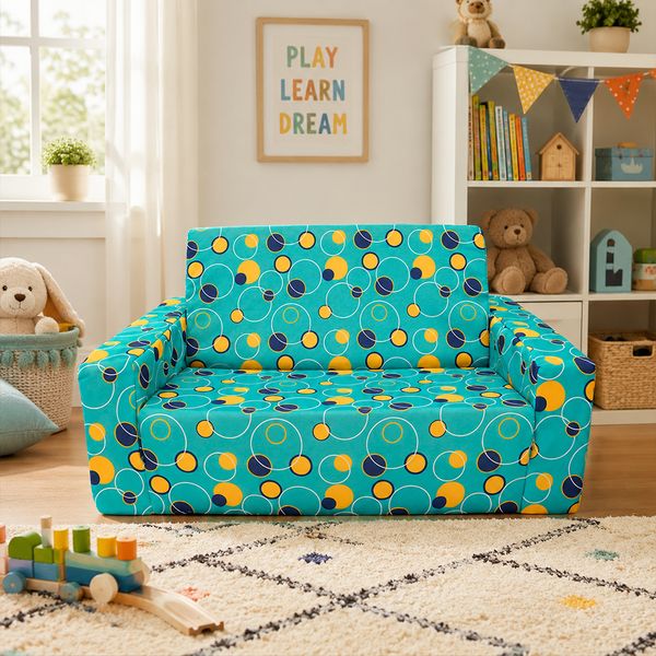 SOFA CAMA INFANTIL ECONOMICO BURBUJAS CELESTE C/AMARILLO
