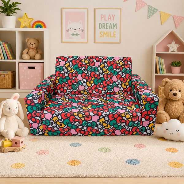 SOFA CAMA INFANTIL ECONOMICO CORAZONES/LAZOS MULTICOLOR