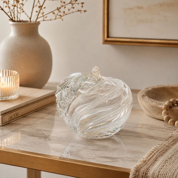 ADORNO VIDRIO MANZANA 12X12X12.5 CM BLANCO (412-363355)