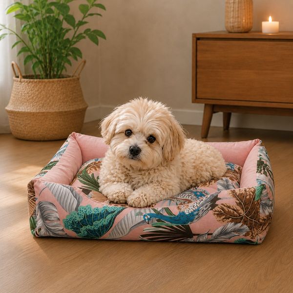 CAMA MASCOTA IMPERMEABLE AQUA CHICO HOJAS PALO ROSA (PT)