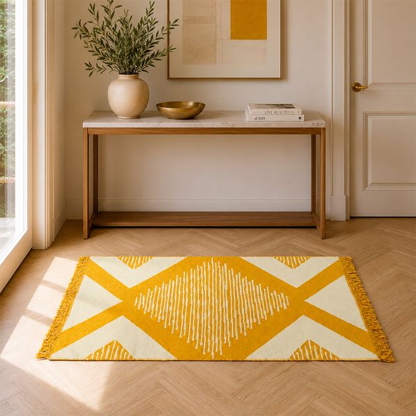 Alfombra Mostaza 80X150Cm Blanco/Mostaza (410A)