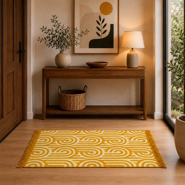 Alfombra Seda 80X150Cm Crema/Mostaza (532A)
