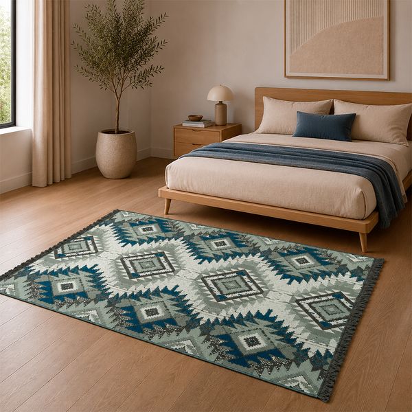 Alfombra Oasis Boho 160X250Cm Blanco/Azul (163A)