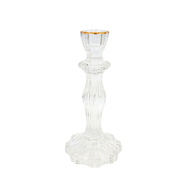 Candelabro Transparente Alto Bordes Dorados 10X10X20Cm Dorado (70-040-1)