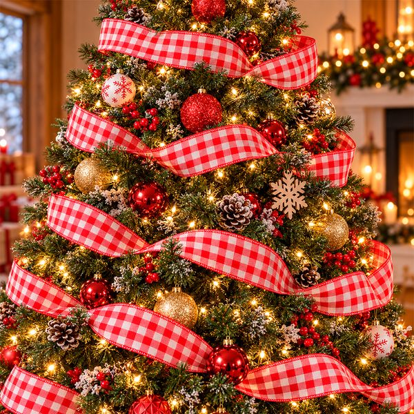 Cinta para Árbol Cuadros 45mts Rojo/Blanco