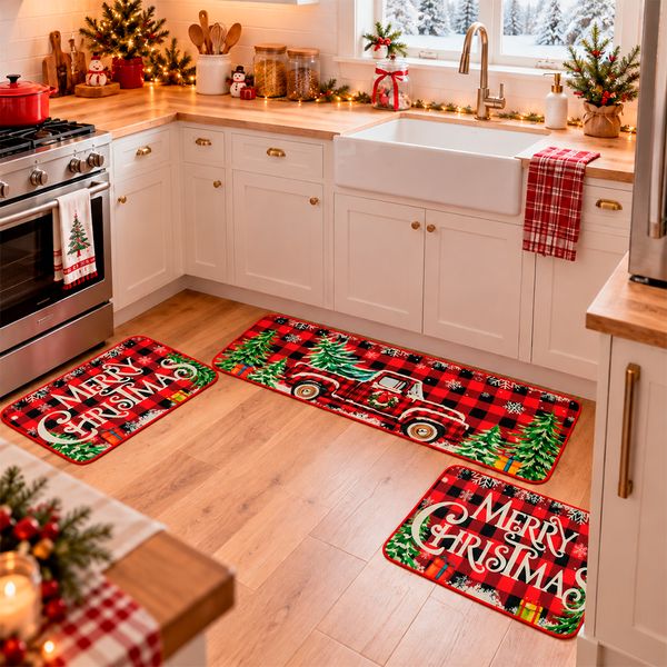 Set de 3 Tapetes Navideños de Cocina Winter Rojo