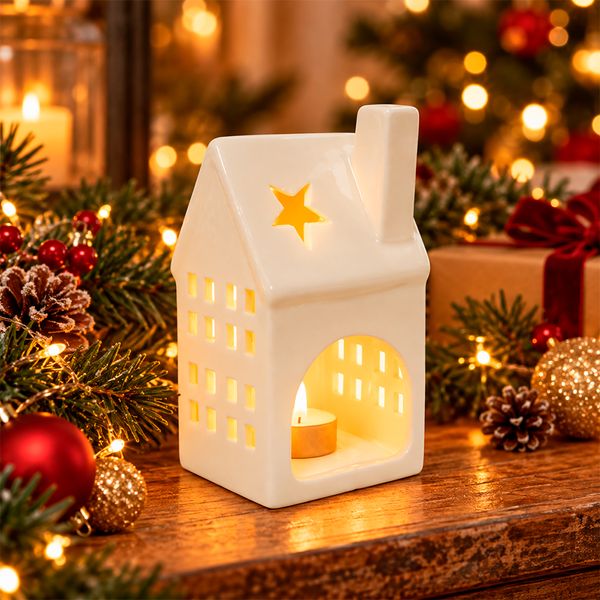 Adorno Navideño Casa I de Cerámica 6 x 5 x 12 cm Blanco
