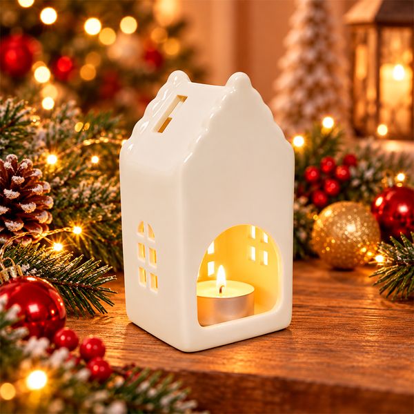 Adorno Navideño Casa III de Cerámica 6.3 x 5.5 x 11 cm Blanco