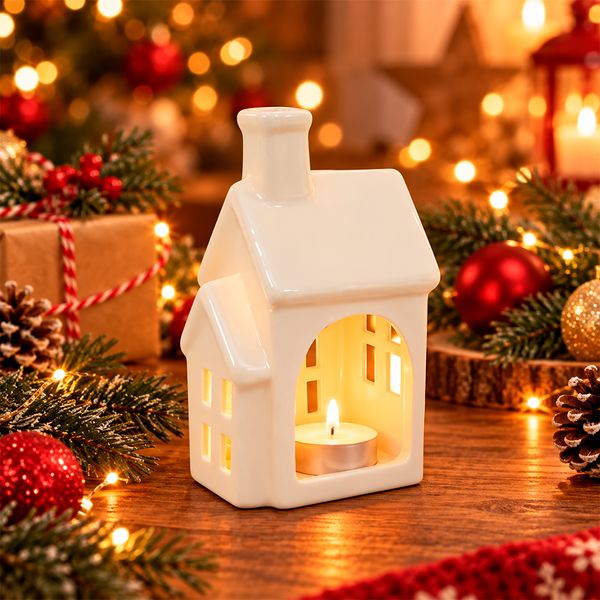 Adorno Navideño Casa IV de Cerámica 7 x 5 x 12 cm Blanco