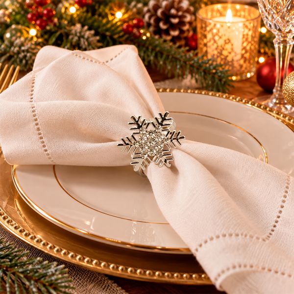 Set de 4 Aros Navideños para Servilleta Lux Copo 5 cm Plateado