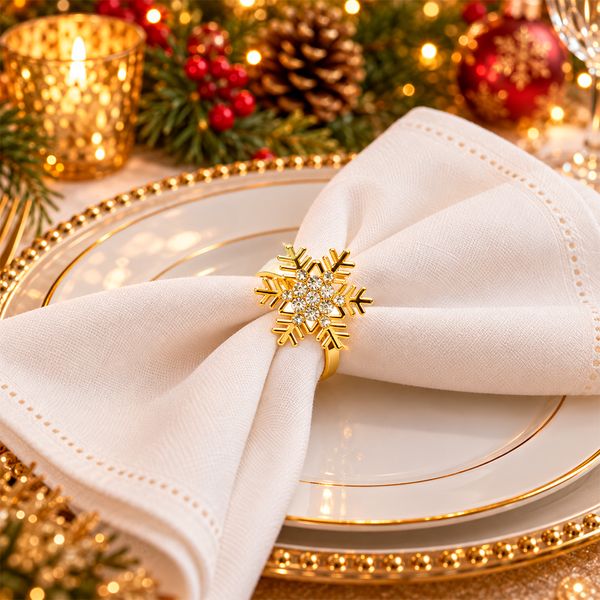 Set de 4 Aros Navideños para Servilleta Copo 5 cm Dorado