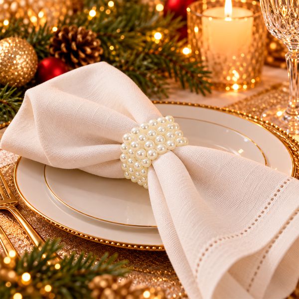 Set de 4 Aros Navideños para Servilleta Perla 4 cm Blanco