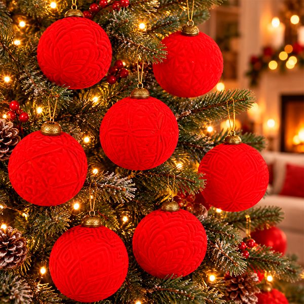Pack de 9 Bolas Velvet 10 cm Rojo