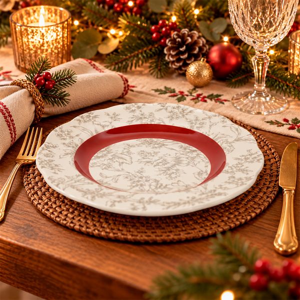 Plato Navideño Hojas 22 cm Rojo
