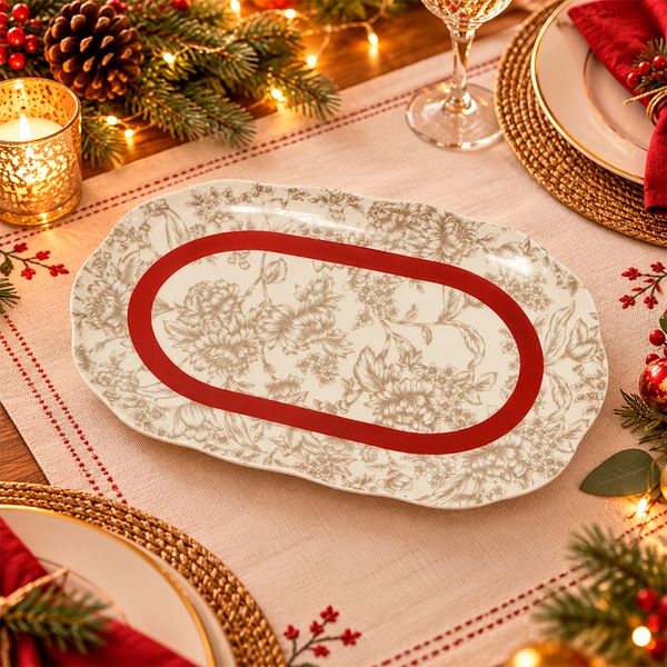 Bandeja Navideña Hojas 27 cm Rojo