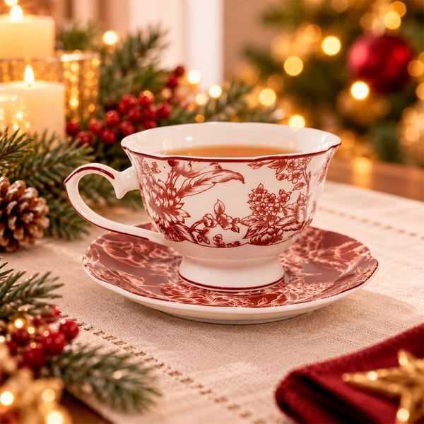 Taza Navideña Hojas Borgoña