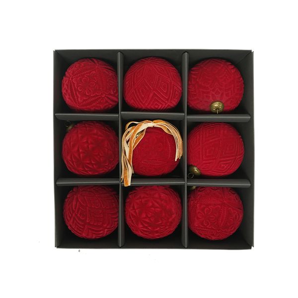 Pack de 9 Bolas Velvet 10 cm Borgoña