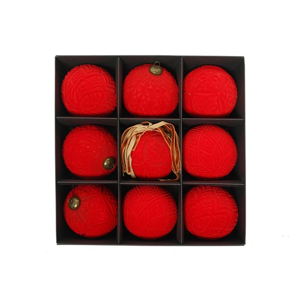 Pack de 9 Bolas Velvet 10 cm Rojo