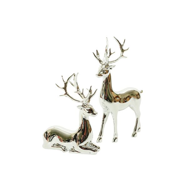 Set de 2 Adornos Navideños Reno Plateado