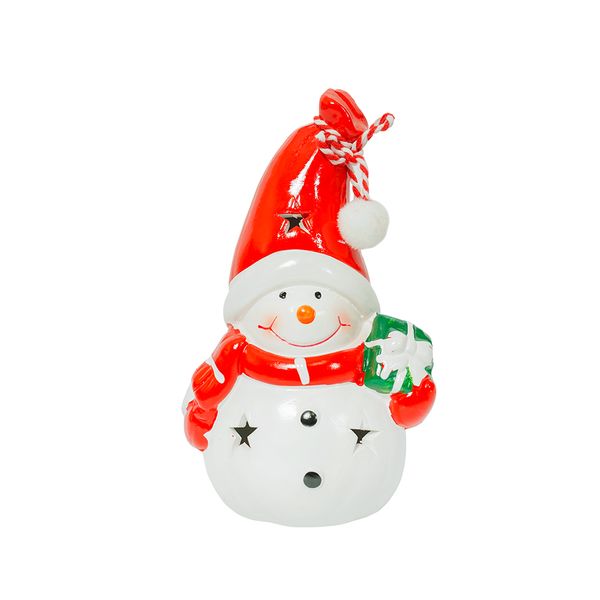 Adorno Navideño LED Muñe de Nieve 9.5 x 7.7 x 15.2 cm Rojo