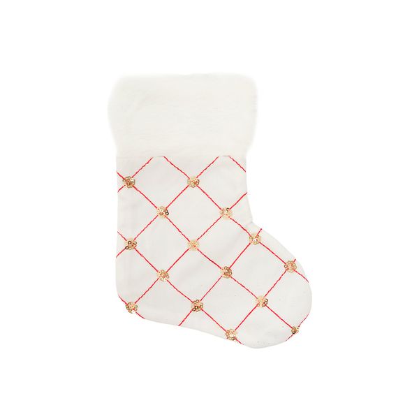 Bota Navideña Cuadros 23 x 17 cm Blanco