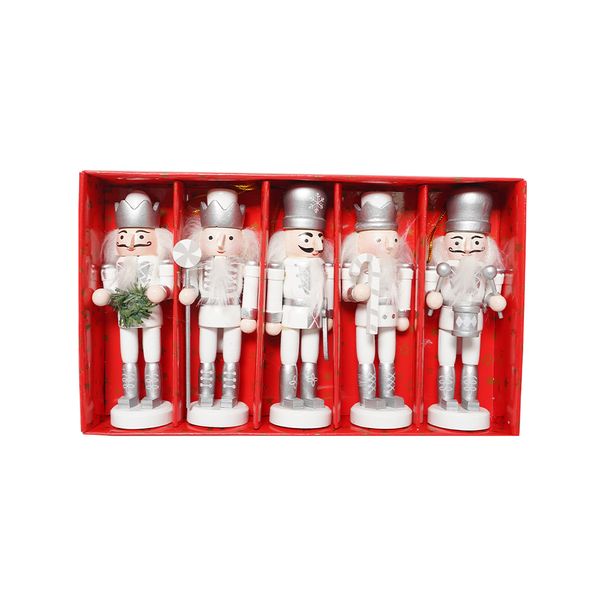 Set de 5 Cascanueces 12.5 cm Blanco/ Plateado