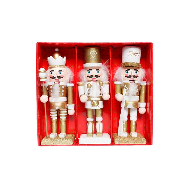 Set de 3 Cascanueces 15 cm  Blanco/Dorado