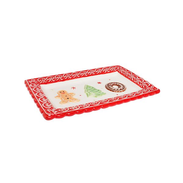 Bandeja Navideña Galleta de Jengibre 26.3 x 16.3 x 2.5 cm Rojo Blanco