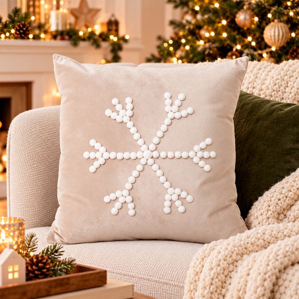 Cojín Navideño Copo Nieve 45 cm Beige