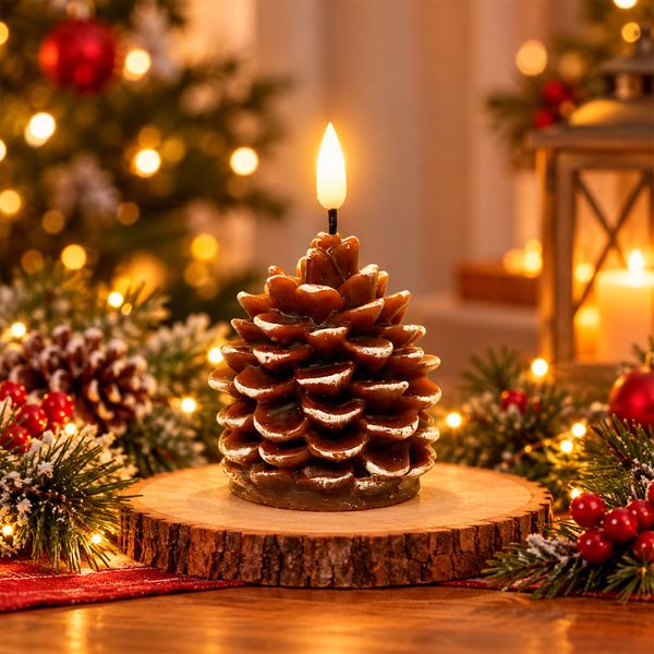 Vela Navideña LED Piña Nieve 5 x 9 cm Marron