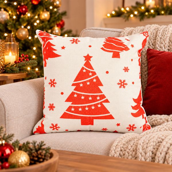 Funda para Cojín Lux Árboles 45 x 45 cm Rojo/Blanco